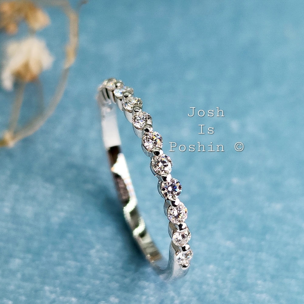 Dainty moissanite half eternity ring band in sterling silver